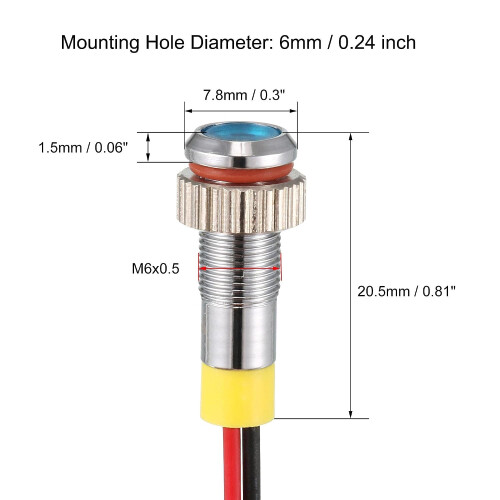 Signal Indicator Light AC/DC 12V 6mm Dash Lamp Flush Panel Mount Blue LED Metal Shell 5Pcs 1