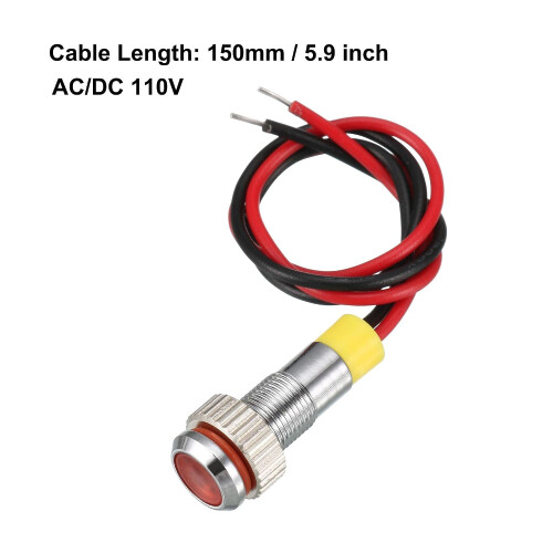 Signal Indicator Light AC/DC 110V 6mm Dash Lamp Flush Panel Mount Red LED Metal Shell 2