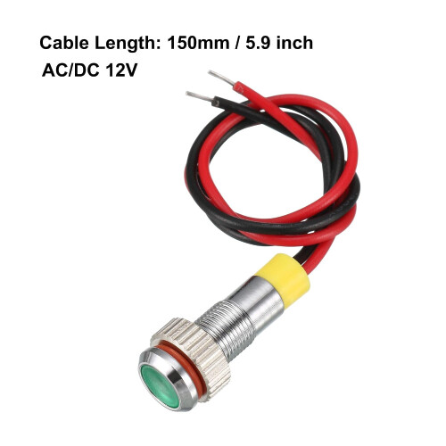Signal Indicator Light AC/DC 12V 6mm Dash Lamp Flush Panel Mount Green LED Metal Shell 2