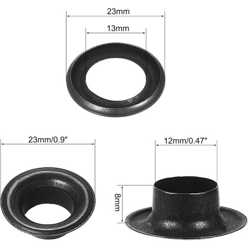Grommet Tool Kit 15 Sets 1/2" Copper Eyelets with 3pcs Setting Tools, 12mm Inside Dia. Black 2