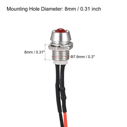 LED Indicator Light AC/DC 110V 8mm Panel Mount Red LED Signal Lamp Metal Shell 2Pcs 2