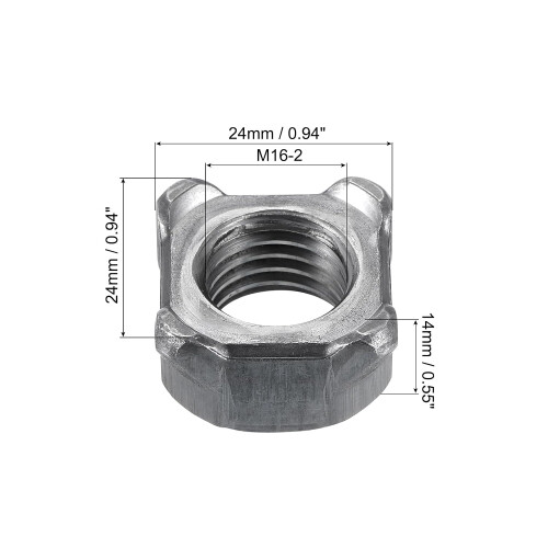 Weld Nuts, M16 Square UNC Carbon Steel Machine Screw Gray 20Pcs 1