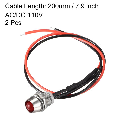 LED Indicator Light AC/DC 110V 8mm Panel Mount Red LED Signal Lamp Metal Shell 2Pcs 1
