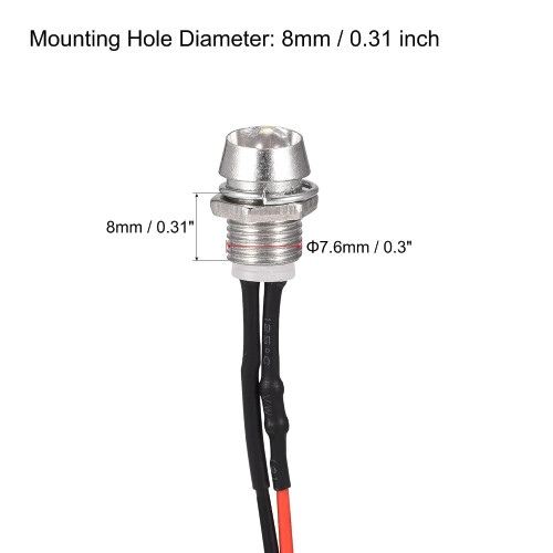 LED Indicator Light AC/DC 110V 8mm Panel Mount White LED Signal Lamp Metal Shell 5Pcs 2