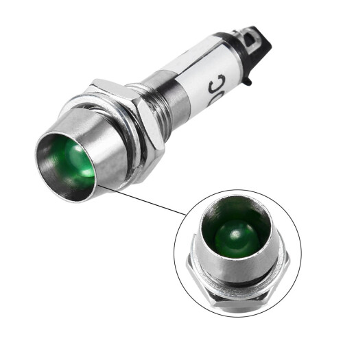 Indicator Light DC 24V, Green, Metal Shell Panel Mount 5/16" 8mm 8Pcs 2