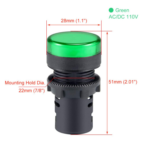 8Pcs Green Indicator Light AC/DC 110V, 22mm Panel Mount, for Electrical Control Panel, HVAC, DIY Projects 1