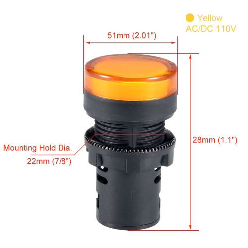 4Pcs Yellow Indicator Light AC/DC 110V, 22mm Panel Mount, for Electrical Control Panel, HVAC, DIY Projects 1