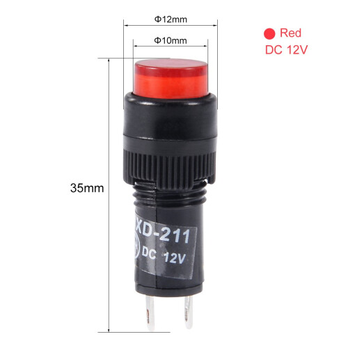 Indicator Lights DC 12V, NXD-211 Red Neon Bulb, Flush Panel Mount 2/5" 10mm, 10Pcs 1
