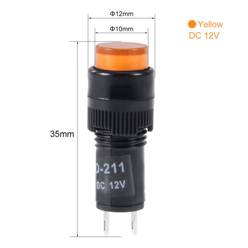 Indicator Lights DC 12V, NXD-211 Yellow Neon Bulb, Flush Panel Mount 2/5" 10mm, 10Pcs 1