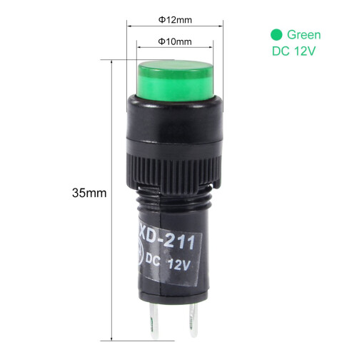 Indicator Lights DC 12V, NXD-211 Green Neon Bulb, Flush Panel Mount 2/5" 10mm, 10Pcs 1