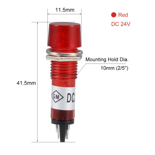 Signal Indicator Dash Light DC 24V, LED Bulbs XD10-3 Red, 10mm 2/5" Panel Mount 8Pcs 1