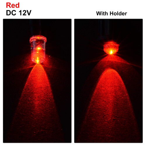 5Set DC 12V 5mm Pre Wired LED with Holder, Red Light Round Top Clear Lens, 8mm Panel Mount 1