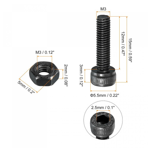 M3x12mm Hex Socket Head Screw Bolts Nut Set Fastener, Total 200pcs 1