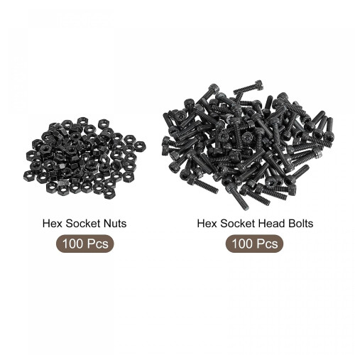 M3x12mm Hex Socket Head Screw Bolts Nut Set Fastener, Total 200pcs 2