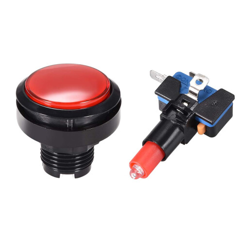 Game Push Button 46mm Round 12V LED Illuminated Push Button Switch with Micro Switch for Arcade Video Games Red 5pcs 1
