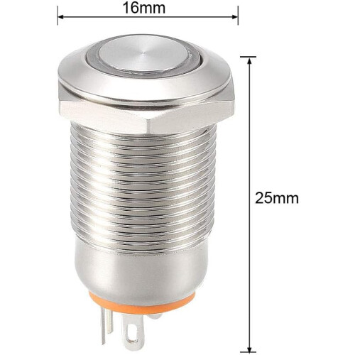 Latching Metal Push Button Switch 12mm Mounting Dia 1NO 3-6V Yellow LED Light 2