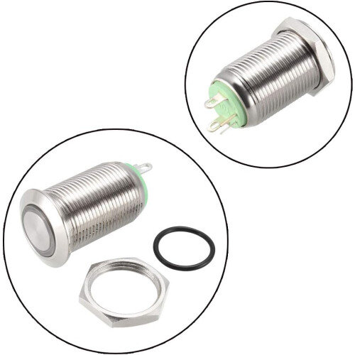 Latching Metal Push Button Switch 12mm Mounting Dia 1NO 3-6V Green LED Light 1