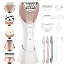 Épilateur électrique sans fil 6 en 1 pour femmes – Rasoir électrique utilisable sur peau sèche ou humide, 2 vitesses avec fonctions ex