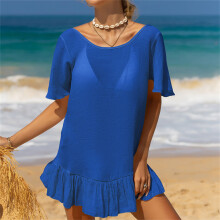 Ruffle Beach Wrap Dress Round Nech Swimwear Wrap Dress Swimsuit Wrap Dress Blue