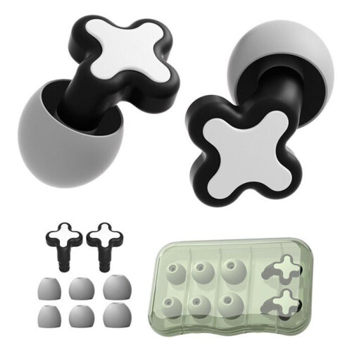 Black silicone earplugs for sleeping – noise-isolating, noise-blocking earplugs.