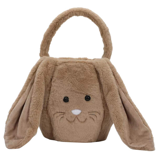 Plush Bunny Easter Buckets Easter Egg Hunting Easter Bags Kid Easter Tote Bags White 1