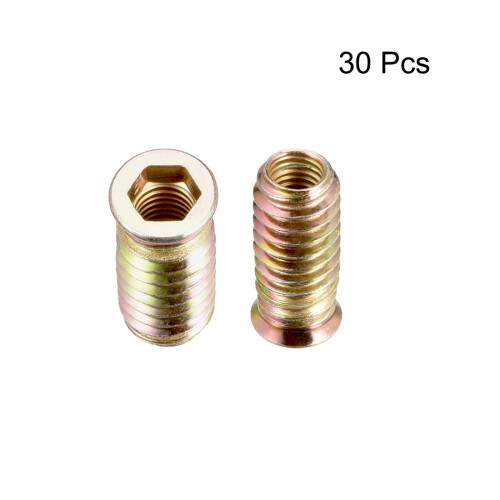 Wood Furniture M8x30mm Threaded Insert Nuts Interface Hex Socket Drive 30pcs 1