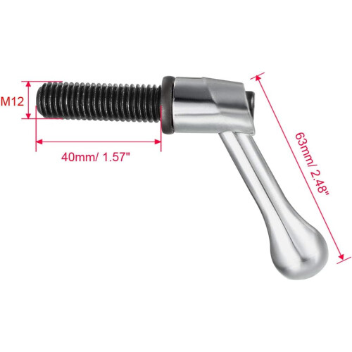 M12 x 40mm Handle Adjustable Clamping Lever Thread Push Button Ratchet Male Threaded Stud Knobs Locking Rotating Screw Handles Quick Release Bolt Silv 2