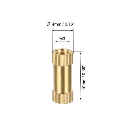 Knurled Insert Nuts - 50Pcs M3 x 10mm Length x 4mm OD Female Thread Brass Threaded Insert Embedment Nut for 3D Printer 1