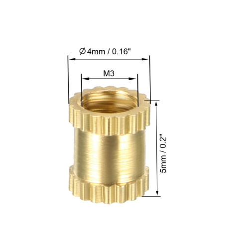 Knurled Insert Nuts - 50Pcs M3 x 5mm L x 4mm OD Female Thread Brass Threaded Insert Embedment Nut for 3D Printer 1