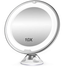 Miroir grossissant LED x10, ventouse puissante, fonctionne sur piles – lumière à intensité variable, idéal pour la salle de bain et le
