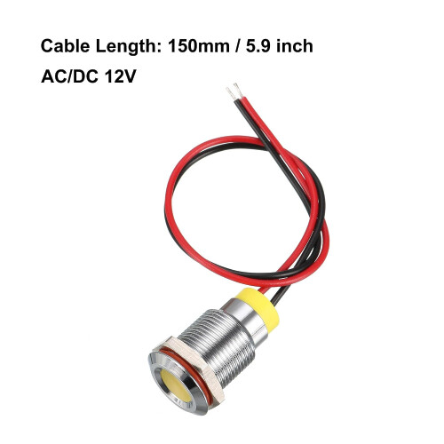 Signal Indicator Light AC/DC 12V 12mm Dash Lamp Flush Panel Mount Yellow LED Metal Shell 2