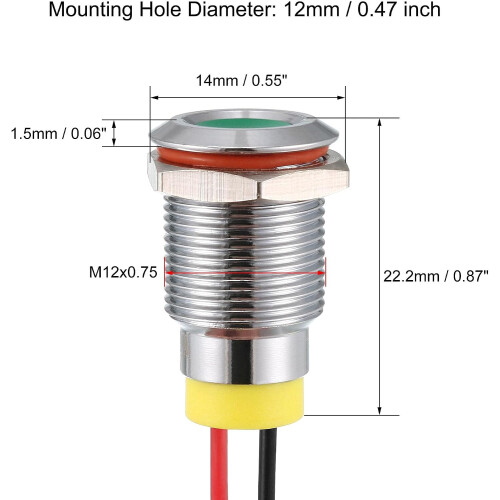 Signal Indicator Light AC/DC 110V 12mm Dash Lamp Flush Panel Mount Green LED Metal Shell 1