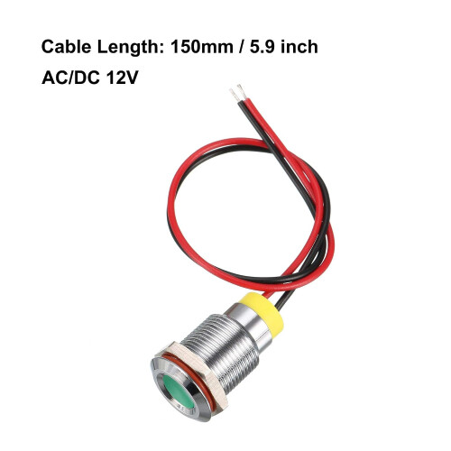 Signal Indicator Light AC/DC 12V 12mm Dash Lamp Flush Panel Mount Green LED Metal Shell 2