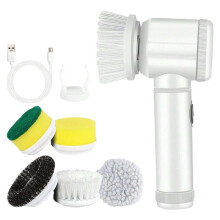 Brosse de Nettoyage Électrique Sans Fil Rechargeable par USB avec 5 Têtes de Brosse pour la Cuisine et la Vaisselle.