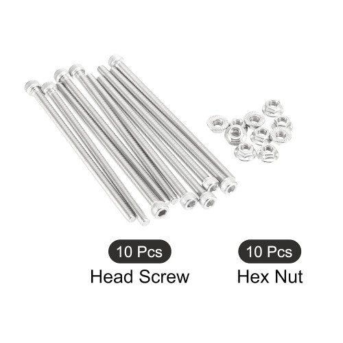 M5x8mm Hex Socket Bolt, M5 Hex Lock Nuts, 304 Stainless Steel Fastener 10 Set 2