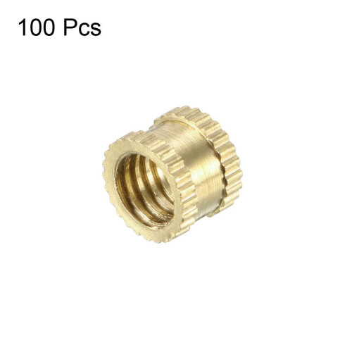 Knurled Insert Nuts - 100Pcs M6 x 6mm Length x 8mm OD Female Thread Brass Threaded Insert Embedment Nut for 3D Printer 2
