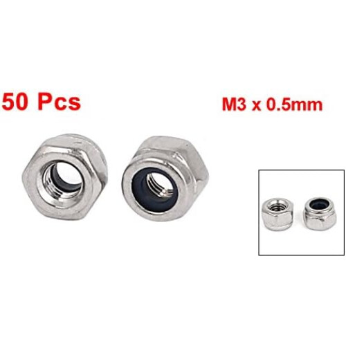 M3 x 0.5mm 304 Stainless Steel Nylon Insert Hex Lock Nuts 50pcs 2