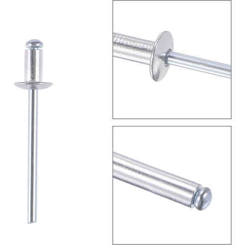 Blind Rivets, Aluminum Pull Rivets Core Decoration Rivets 4mm Diameter 8mm Grip Length Silver Tone, 120pcs 2