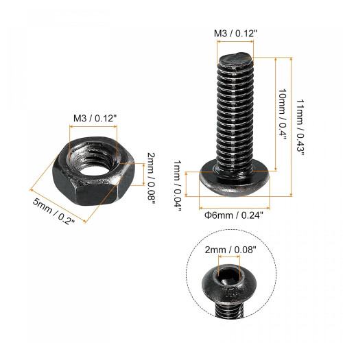 M3x10mm Hex Socket Button Head Screw Bolts Nut Set Fastener, Total 200pcs 1