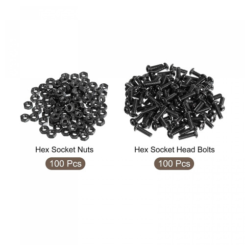 M3x10mm Hex Socket Button Head Screw Bolts Nut Set Fastener, Total 200pcs 2
