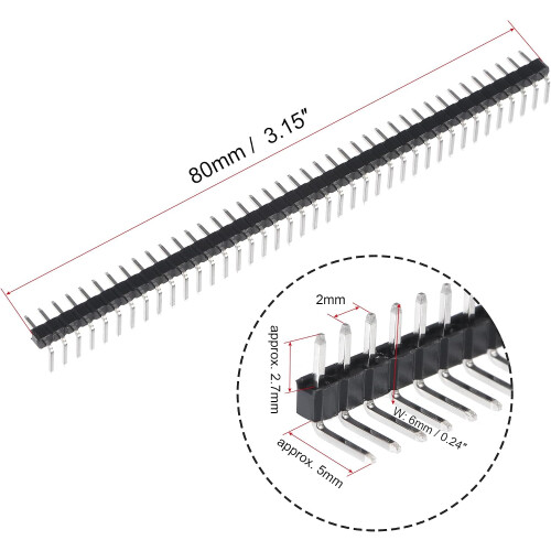 Right Angle Header Pin 40P 1 Row 2mm Pitch Silver Tone Pin for Prototyping 40pcs 2