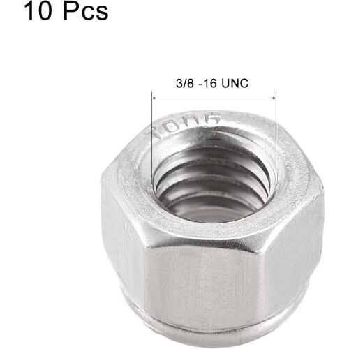 3/8-16 UNC Nylon Insert Hex Lock Nuts, 304 Stainless Steel, Plain Finish, 10pcs 2