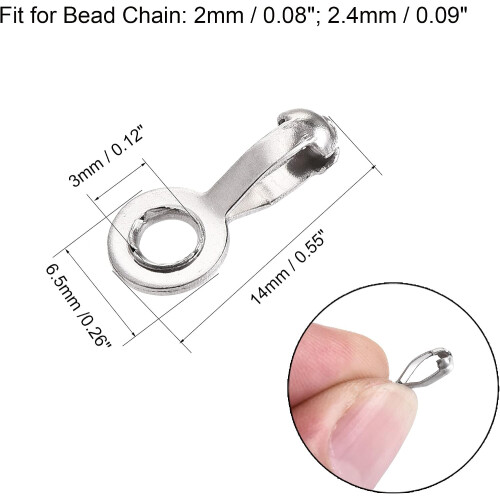 Ball Chain Connector, 2mm 2.4mm Pull Loop Crimp Link Stainless Steel Connection, Pack of 50 1