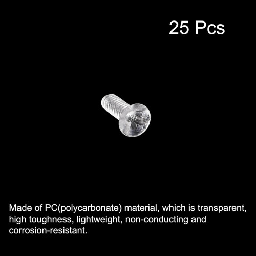 M2 x 6mm Plastic Phillips Machine Screws, PC Flat Head Machine Bolts Transparent 25pcs 2