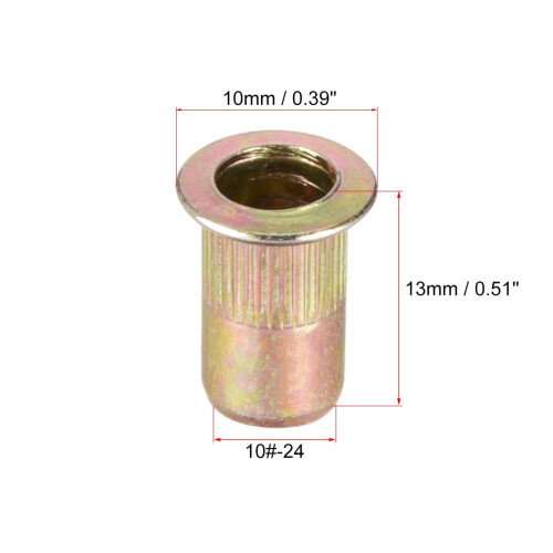 10#-24 Carbon Steel Rivet Nuts Flat Head Insert 20 Pcs 2