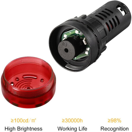 5Pcs Red Indicator Light with Buzzer AC/DC 110V, 22mm Panel Mount Flashing Alarm, for Electrical Control Panel, HVAC, DIY Projects 2
