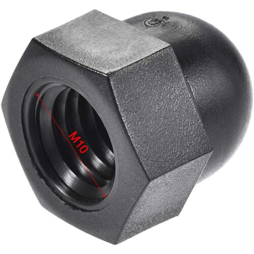 M10 Diameter Female Thread Nylon Hex Domed Cap Nuts Black 10pcs 1