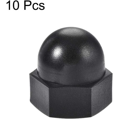 M10 Diameter Female Thread Nylon Hex Domed Cap Nuts Black 10pcs 2