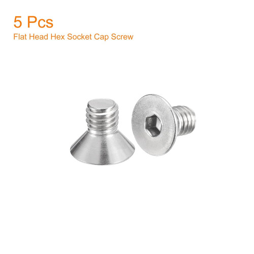 3/8-16x5/8 Flat Countersunk Head Socket Cap Screws, 5Pcs 304 Stainless Steel Hex Socket Flat Head Screws, Full Thread, Countersunk Bolts 2