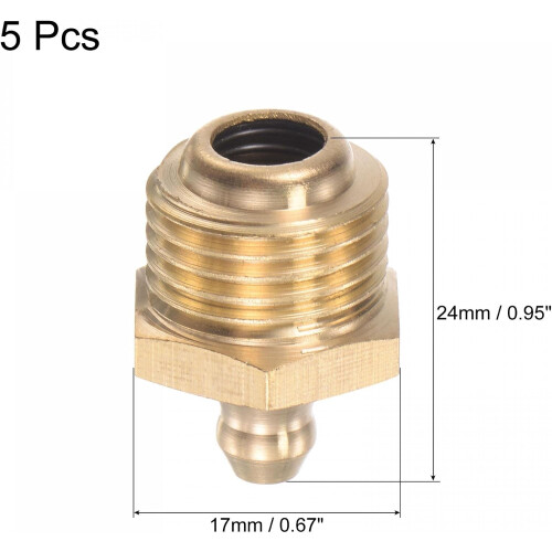 Brass Straight Grease Fitting M16 x 1.5mm Thread Hydraulic Grease Fitting Accessories, 5Pcs 1
